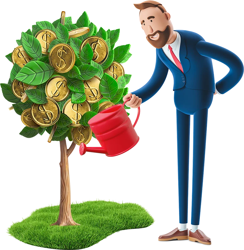 Billy watering a money tree