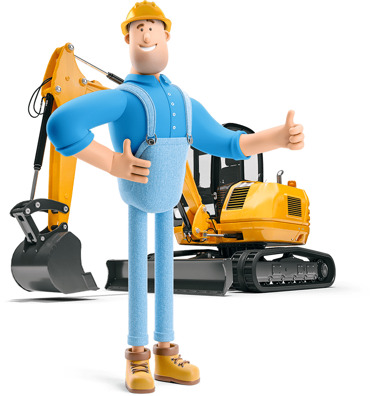Fred standing in front of a excavator