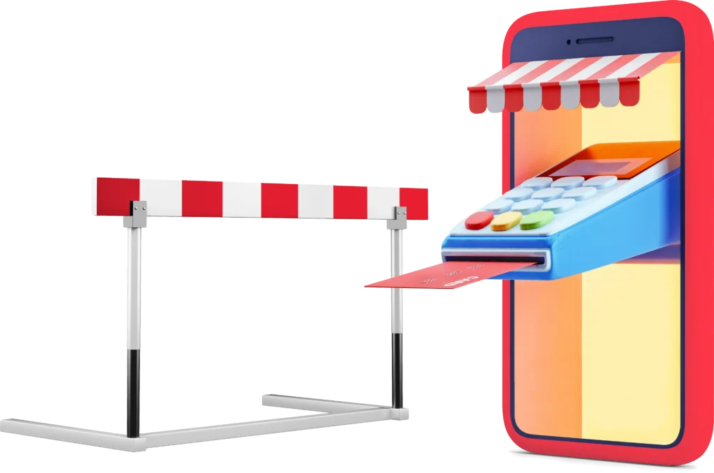 Cartoon cash machine beside a hurdle for running track and field